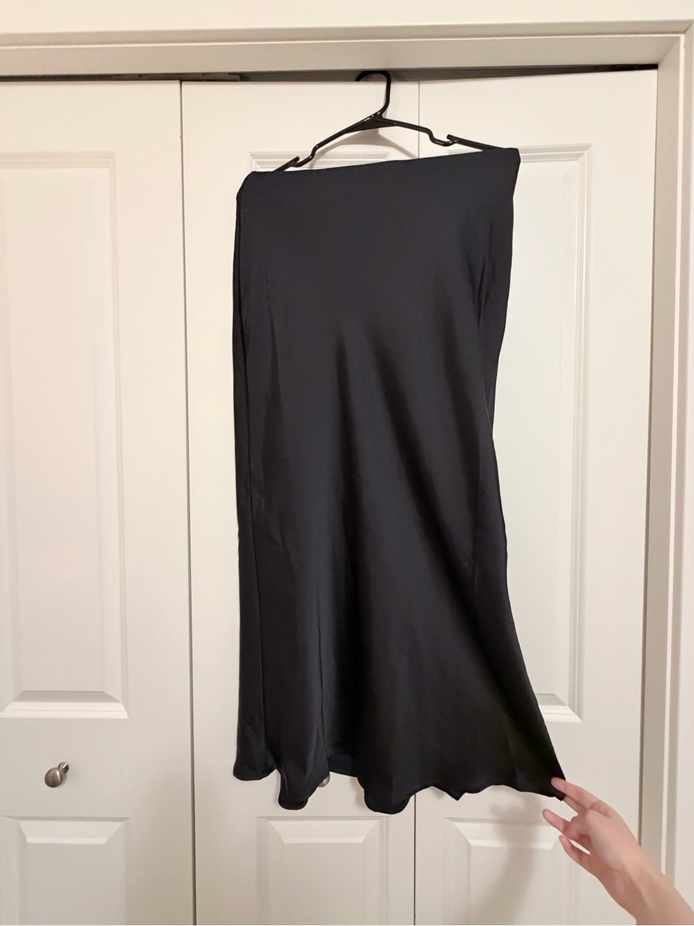 a new day Black Satin Midi Skirt - Sleek A-Line